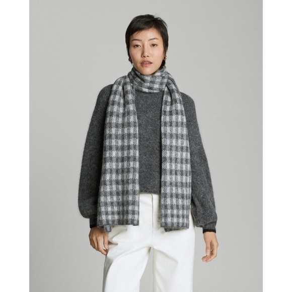 Everlane The Alpaca Patterned Scarf Gray Buffalo Check One Size NEW - Picture 1 of 8